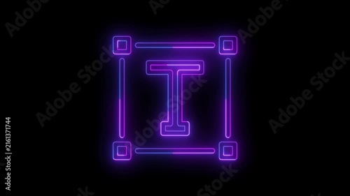 Neon glowing typography resize icon featuring a letter T inside a scalable bounding box on a dark background. Modern design, text editing, font sizing, typography, and graphic design concept.