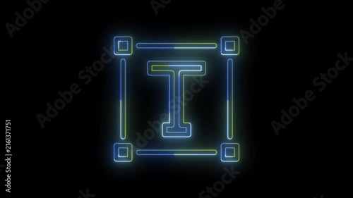 Neon glowing typography resize icon featuring a letter T inside a scalable bounding box on a dark background. Modern design, text editing, font sizing, typography, and graphic design concept.