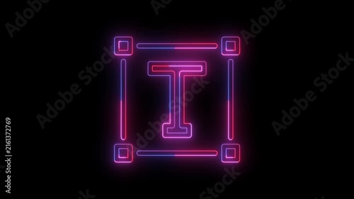 Neon glowing typography resize icon featuring a letter T inside a scalable bounding box on a dark background. Modern design, text editing, font sizing, typography, and graphic design concept.