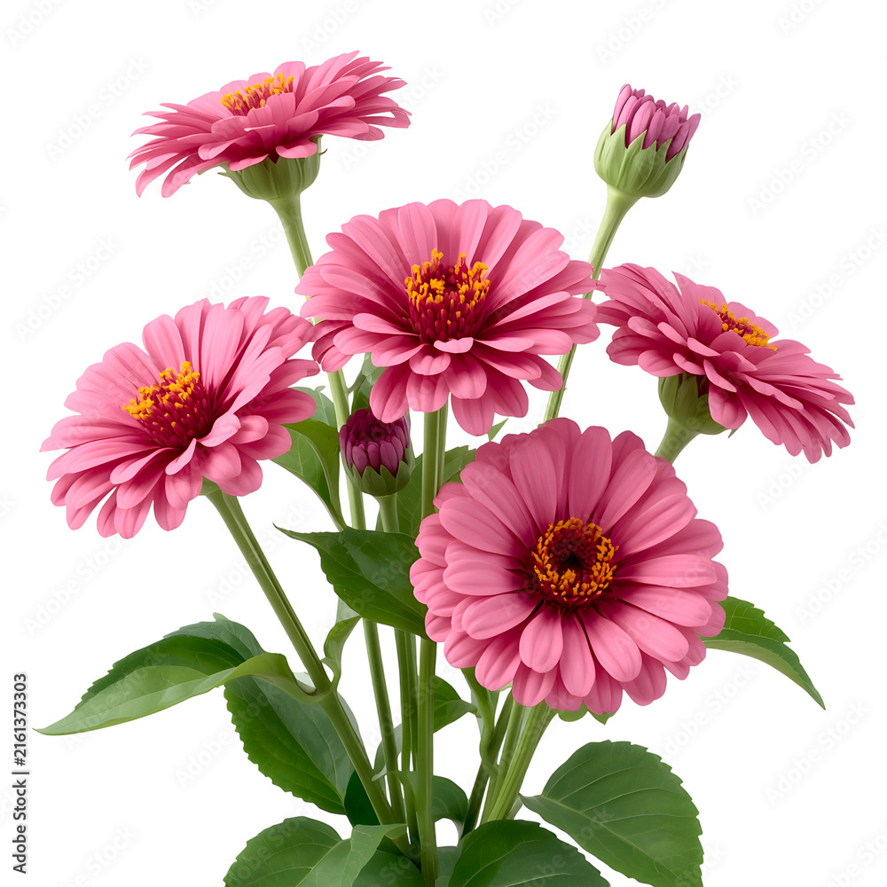 Obraz premium Pink zinnia flowers bouquet transparent background