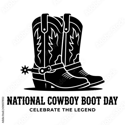 Vintage style illustration of cowboy boots with spurs for national cowboy boot day