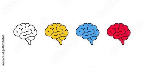 Fotografie A vibrant collection of brain icons in four distinct colors representing intelli