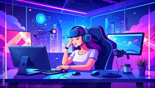 Woman wearing VR headset playing immersive game.