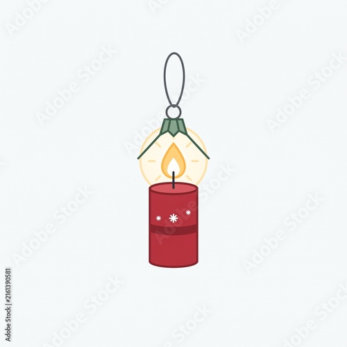 Minimalist Christmas candle ornament vector illustration on plain background. Festive hanging decoration icon for winter holiday designs.