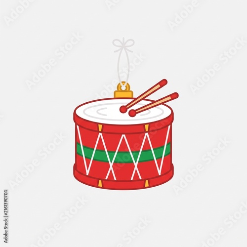 Minimalist toy drum Christmas ornament vector illustration. Festive hanging musical instrument icon for winter holiday design projects.