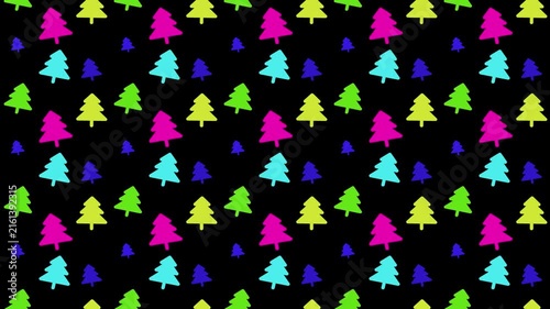 Colorful Neon Christmas Tree Seamless Pattern 4k Digital Background Loop