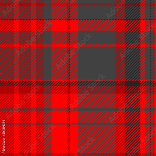 Equal plaid pattern fabric, stationary seamless vector textile. Sofa texture background tartan check in red and grey colors.