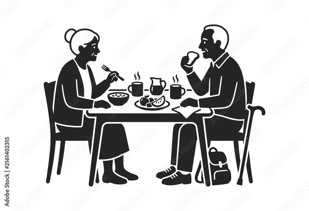 Fototapeta premium Elderly Couple Eating Breakfast Vector Illustration