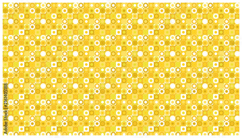 Seamless pattern design with golden circles and square grid for geometric textile printing.