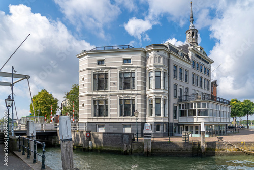 This historic 17th-century building is Hotel Bellevue at the Groothoofd in Dordrecht, a prominent national monument overlooking the confluence of three rivers.