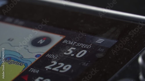 Boat gps navigation screen showing speed and heading