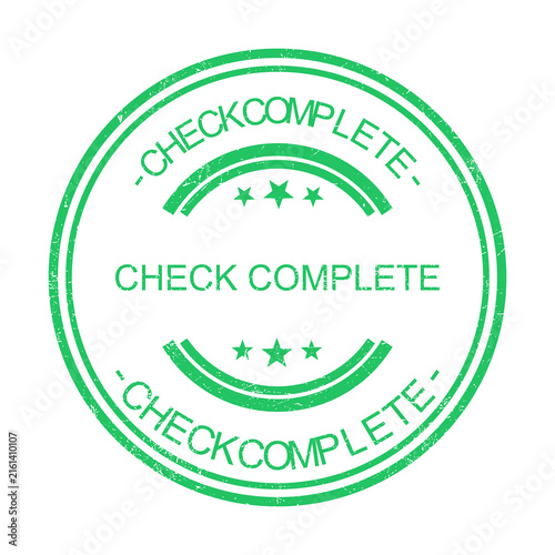 Green check complete badge with stars and border