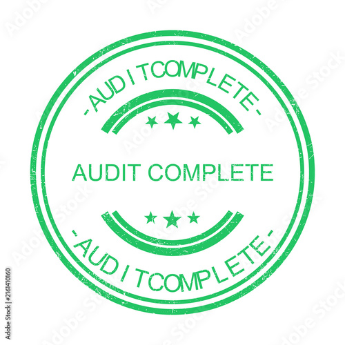 Green circular badge with audit complete text and check marks
