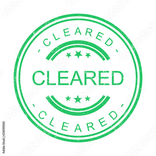 Green circular badge with cleared approval stamp and stars