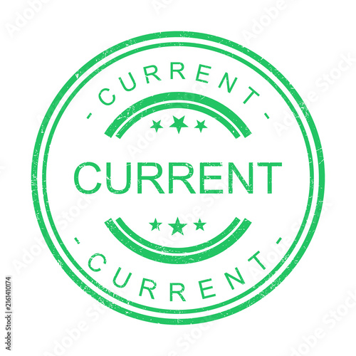 Green circular badge with current stamp and text