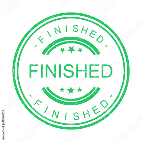 Green finished stamp badge with celebratory stars and text