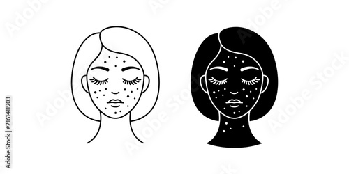 Cuadro en lienzo Acne skin problem female face icons for dermatology and beauty care