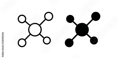 Foto Connection network icon set with outline and solid black node structure