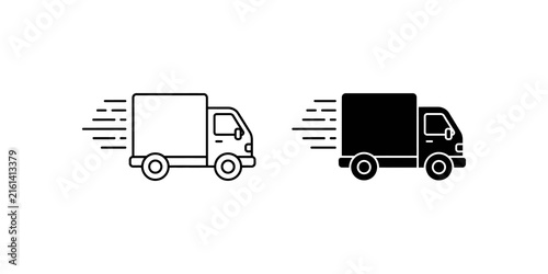 Фотография Fast delivery truck icons in outline and solid styles for web interfaces