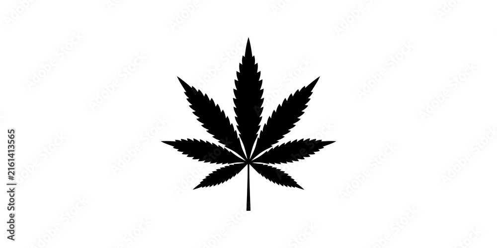 Fototapeta premium Marijuana cannabis leaf icon flat black design for health and botanical.
