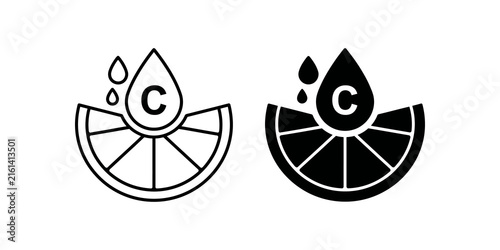 Fotografía Vitamin c lemon icons with liquid drops in outline and solid styles