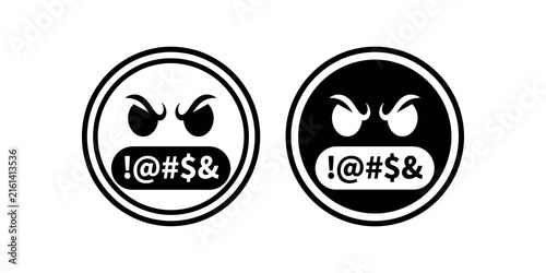 Фотография Angry face icon with black outline and solid style for negative emotion