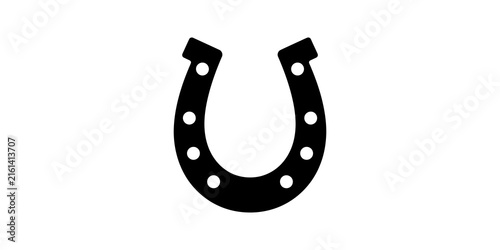 Quadro su tela Black horseshoe icon with holes for luck on transparent background