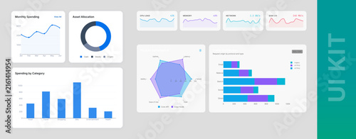 Modern presentation UI, KIT, great design for any site purposes chart, graph, financial data in a flat style