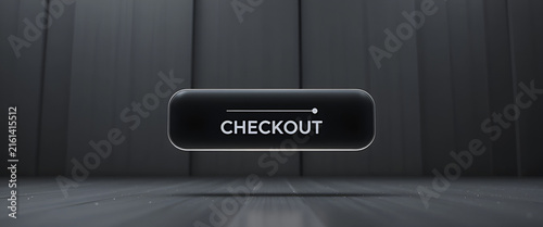 Minimalist monochrome checkout button in commercial still life with subtle depth perception
