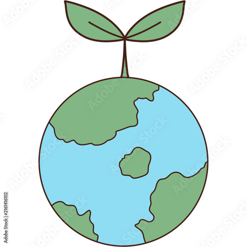 Planet earth with green sprout growing on top