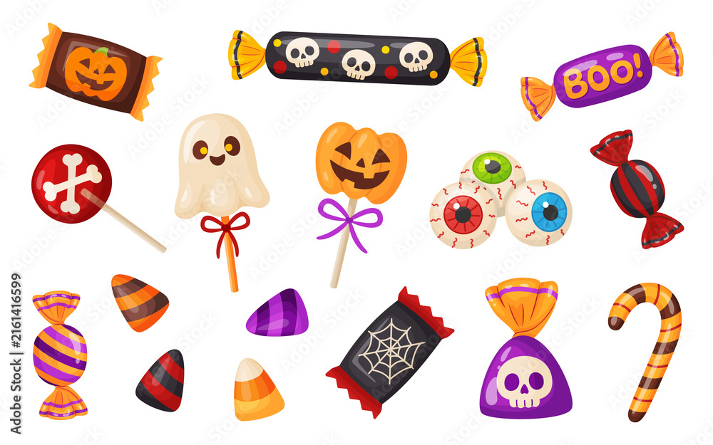 Fototapeta premium Halloween candy set vector illustration in flat style