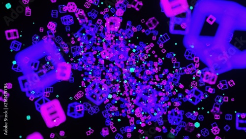 Abstract Glowing Wireframe Tunnel. Computer generated render