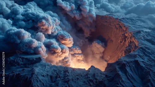 Volcano eruption aerial drone view smoke ash cinematic disaster b-roll for documentary background footage