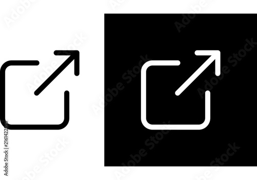 External link arrow square icon set. Open new tab url redirect symbol. Web page redirection link out navigation system. Line outline  graphic in black and white background