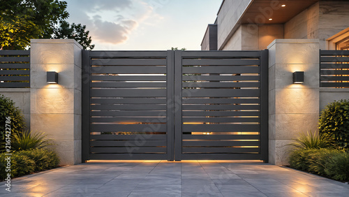 Contemporary Aluminum Entrance Gate of a Modern Luxury Home
