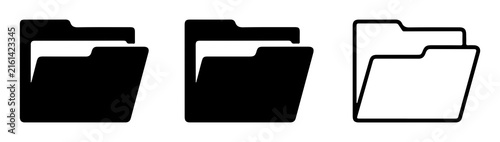 Modern file folder icon set featuring open silhouettes and thin line styles for computer software applications.