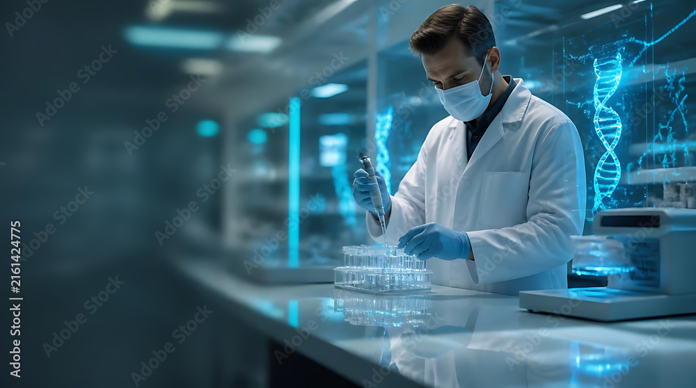 Fototapeta premium scientist conducting molecular analysis with advanced gene editing technology in a futuristic laboratory environment high-tech