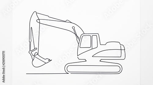 Line drawing of an excavator construction vehicle  