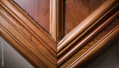 elegant interior architectural detail textured layered wooden molding at a room corner