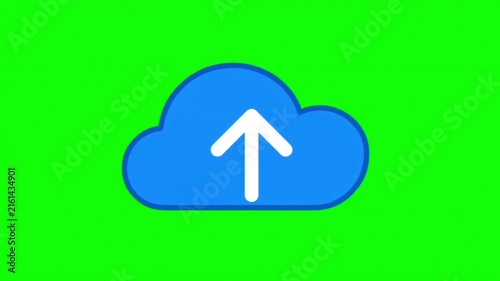 Blue Cloud Upload Icon Animation on Green Screen – Secure Data Transfer