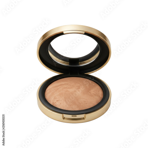 Luxury gold compact with bronzer powder, elegant makeup case for beauty branding, shimmering face powder cosmetic product isolated PNG with Transparent Background