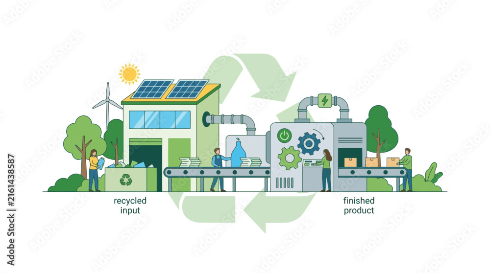 Fototapeta premium Recycling factory production line with renewable energy sources