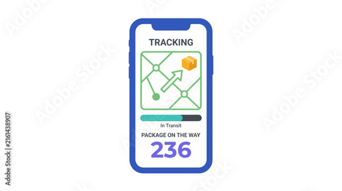 Smartphone App Tracking Package Delivery, Logistics, Shipping, In Transit