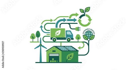 Sustainable Logistics Truck Eco-Friendly Green Energy Transport Icon