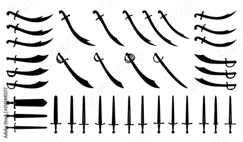 Konstfotografi Arabian Pirate and Medieval Sword Black Silhouette Vector Collection