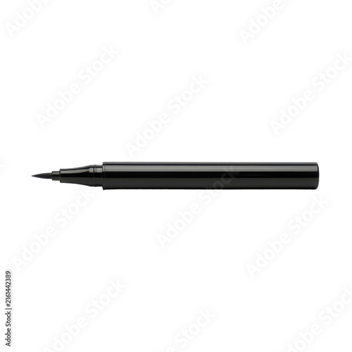 Black liquid eyeliner pen with fine brush tip, professional waterproof eye liner pencil, sleek cosmetic makeup tool isolated PNG with Transparent Background