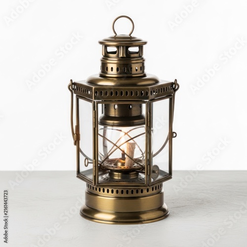 Antique Brass Nautical Lantern with Glowing Wick.
