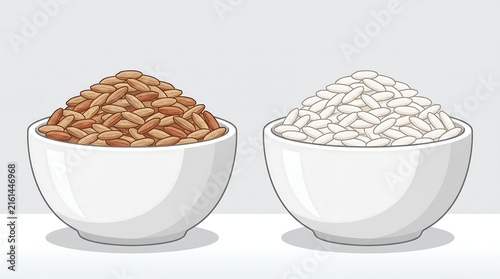 Brown and White Rice in Ceramic Bowls Illustration for Healthy Dieting