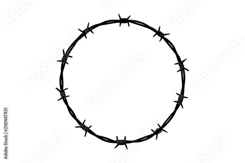 Barbed wire round frame border silhouette vector illustration