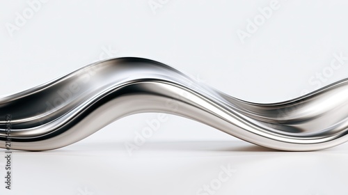 Smooth, metallic wave form curves across a stark white backdrop